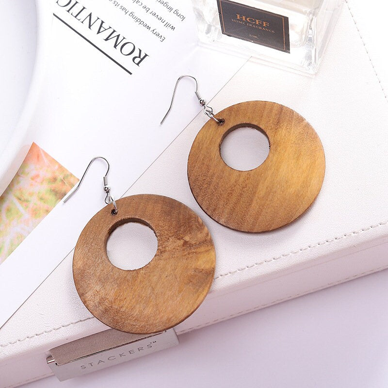 Real Wood Boho Earrings - Trendy Natural Earrings - 2 Inch Raw Wood Earrings