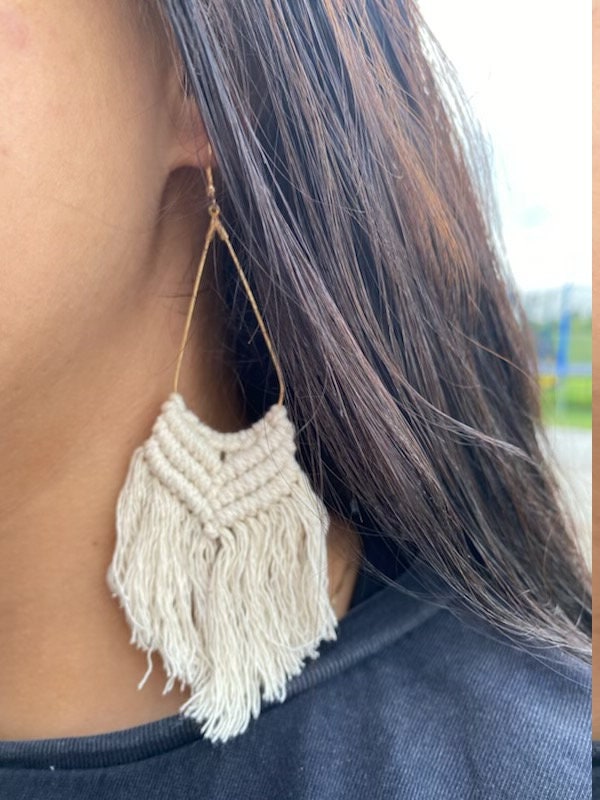 Bohemian Earrings Elegant Style White Macrame Style Boho