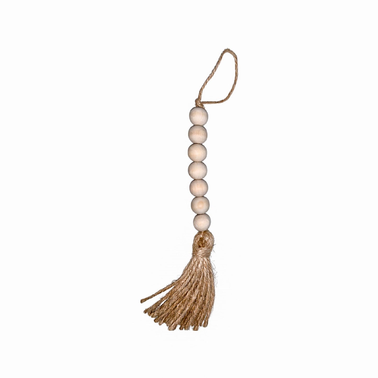 Mini Authentic Farmhouse Wooden Macramé Beads Strung On Twine With a Rustic Fringe Tassel.