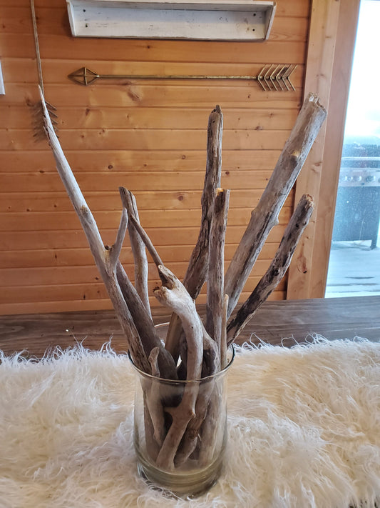 Driftwood Vase Filler - 12 pieces of Freshwater Drift wood - 10-24 inches long, beautiful wedding centerpiece. No Pot Included