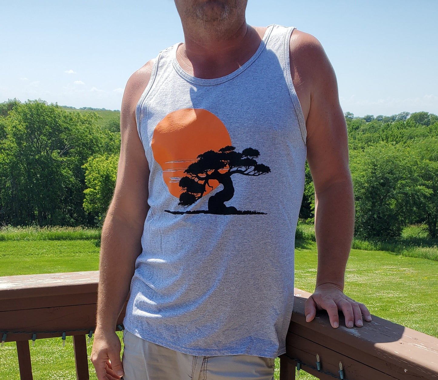 Mens Tank Top. Bonsai Sunset, Tree Tank Top, Beach and Summer Shirt