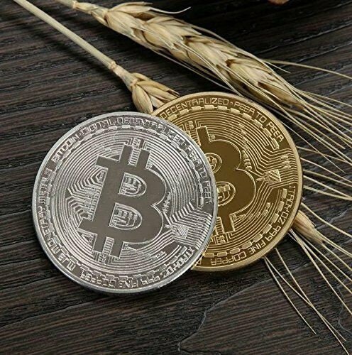 Two Bitcoin Coins - One Gold, One Platinum, BTC Limited Edition Collectible Coin - Commemorative Coin with Case