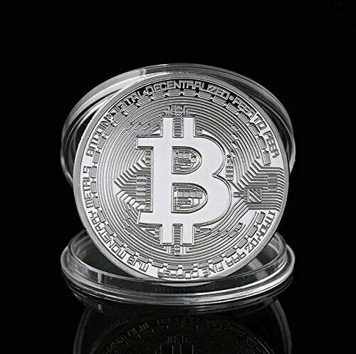 Two Bitcoin Coins - One Gold, One Platinum, BTC Limited Edition Collectible Coin - Commemorative Coin with Case