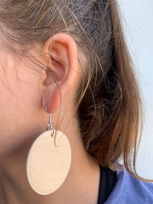 Natural Wood Round Earrings - Boho Style Womens Earrings - Macrame