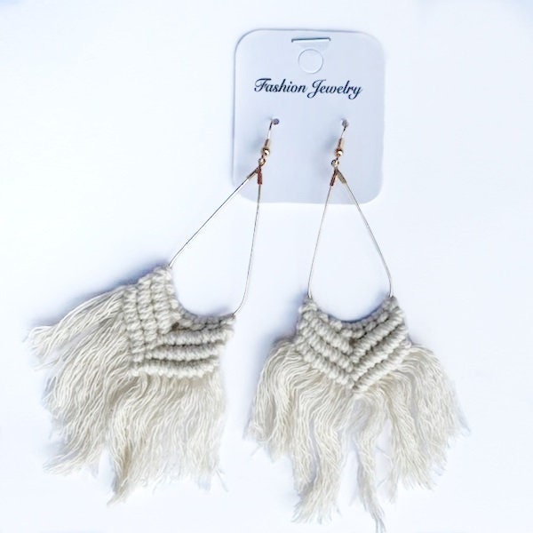 Bohemian Earrings - Elegant Style - White Macrame Style Boho Earrings