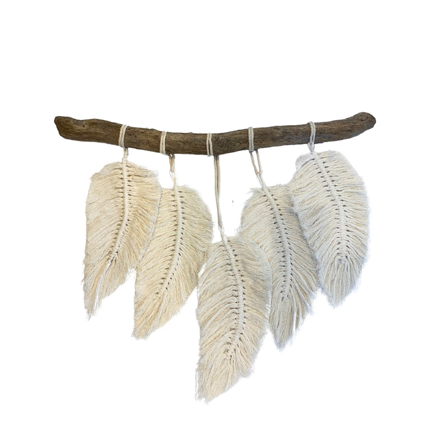 Macramé Hand Crafted Wall Décor- Bohemian Ivory Cream Feather Wall Hanging Decoration