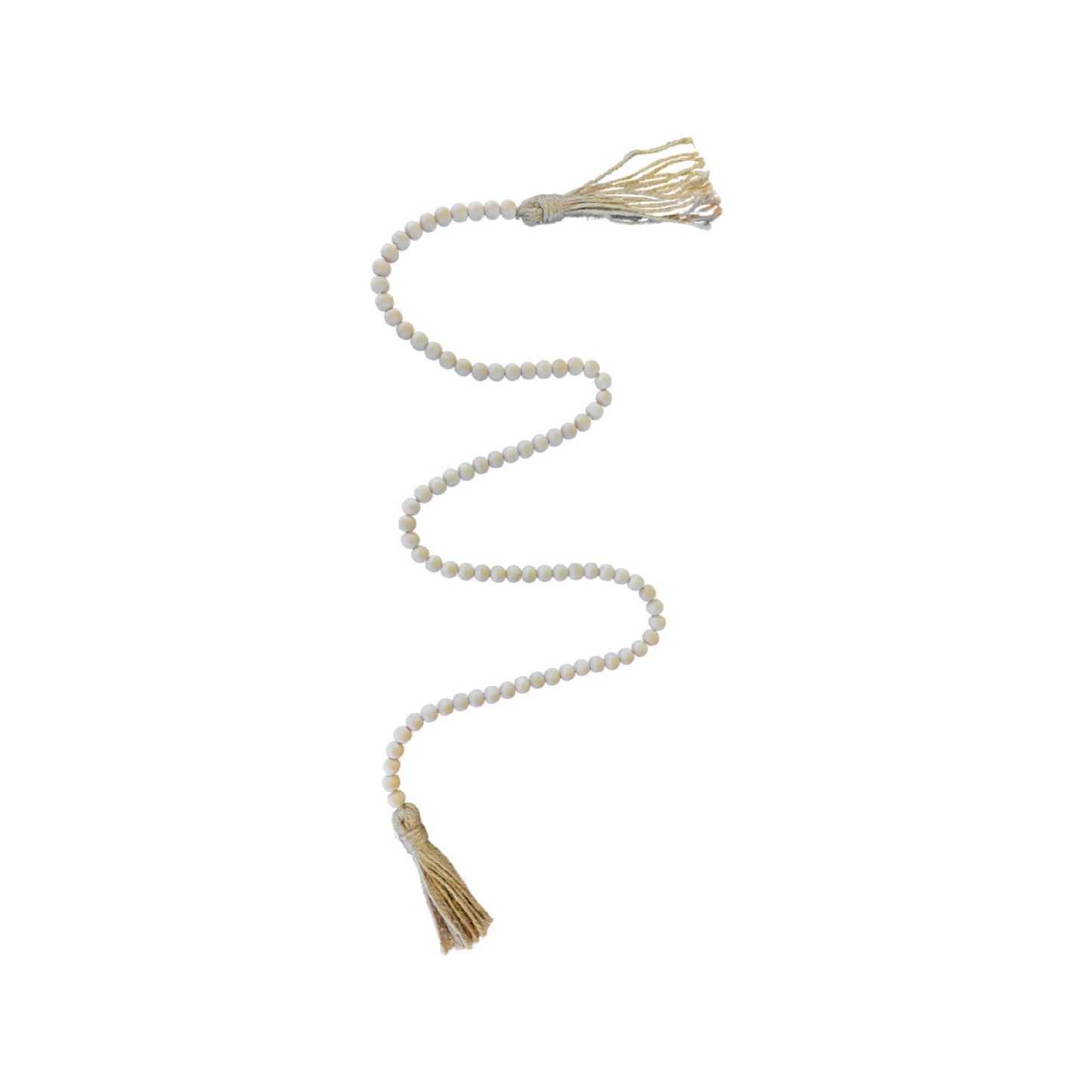 Authentic Farmhouse Wooden Macramé Beads Strung On Twine With a Rustic Fringe Tassel.