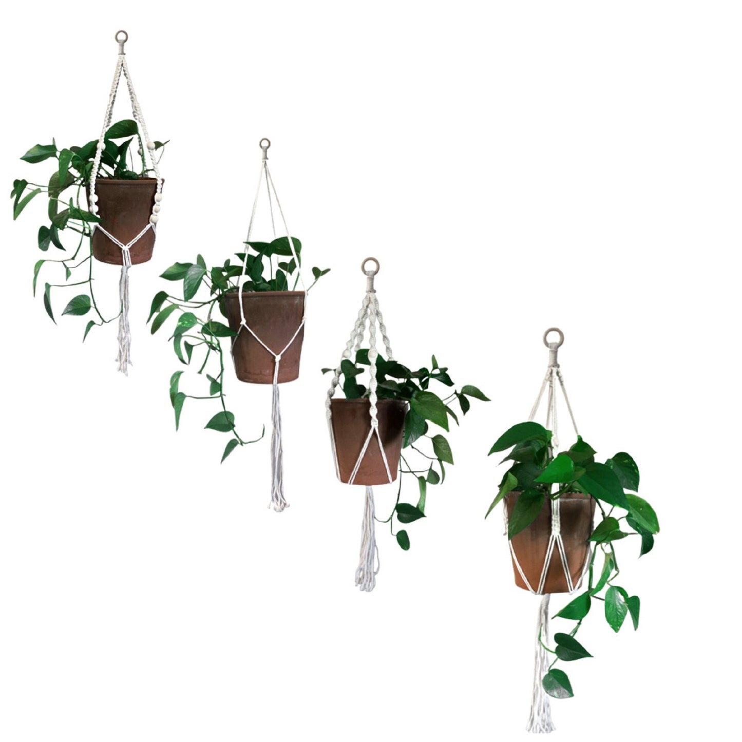 Authentic Set of 4 Macrame Plant Holder Basket With Wooden beads For Indoor And Outdoor Bohemian Decor