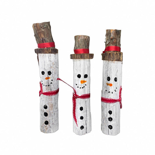 3 Driftwood Snowman - Approx. 9 inches Tall - Adorable Christmas Decoration