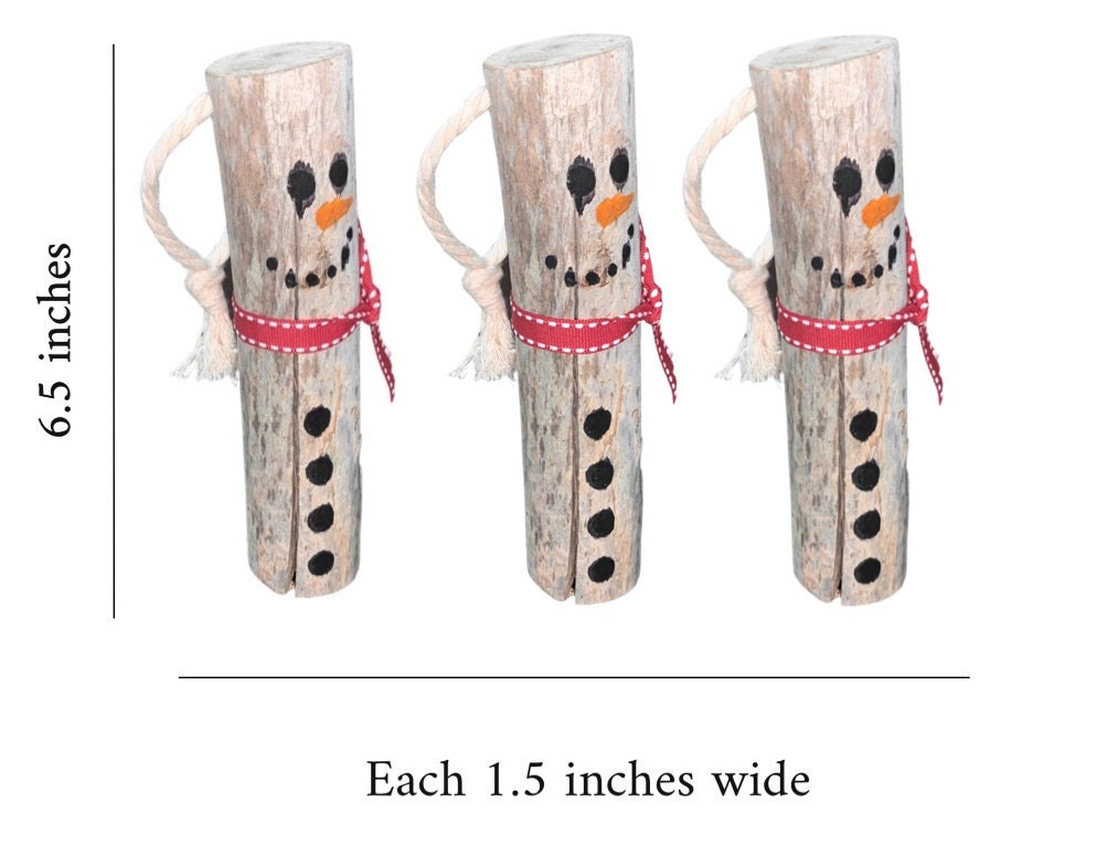 3 Driftwood Snowman Hanging Christmas Tree Decorations - Handmade in USA