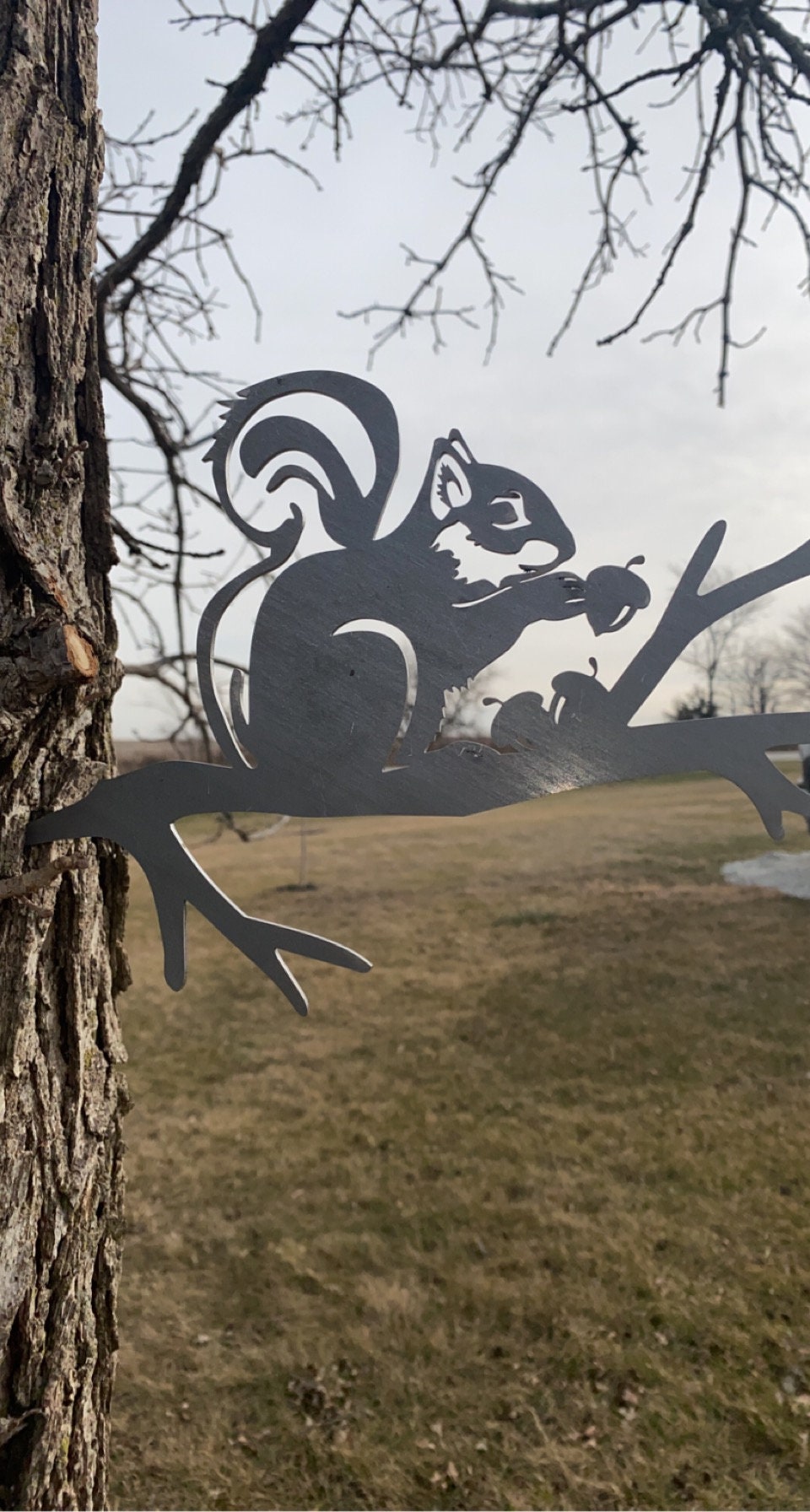 Squirrel on a Branch Metal Art - Made in USA - Yard or Garden Sculpture - Silhouette Art