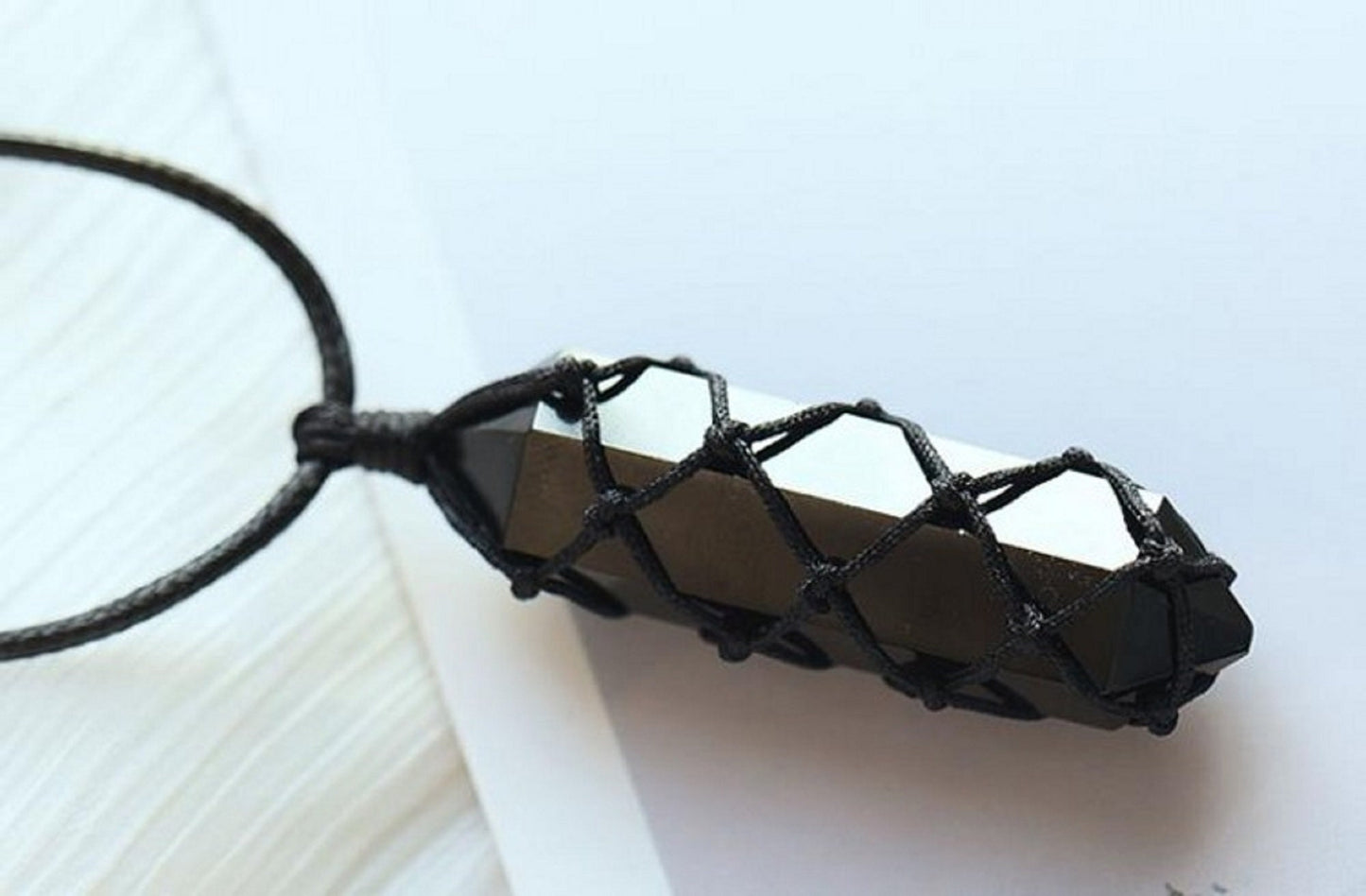 Hand Woven Hexagonal Black Obsidian Necklace- Healing Crystal