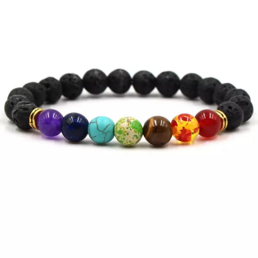 7 Chakra Healing Bracelet with Volcanic Lava, Mala Bracelet Meditation Bracelet - Protection, Energy, Healing