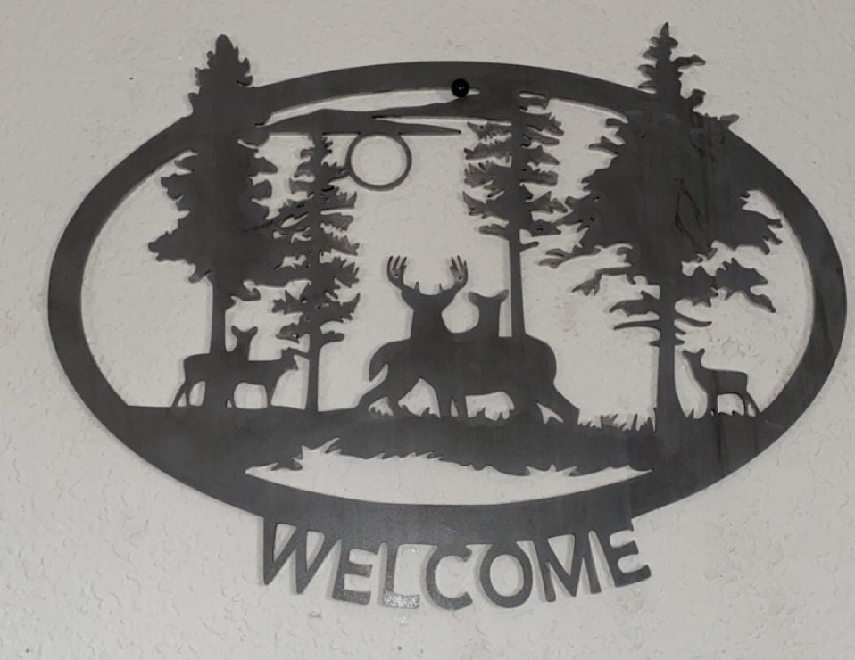 Great Outdoors Welcome Sign Metal Art - Made in USA - Yard or Garden Art, Silhouette Art