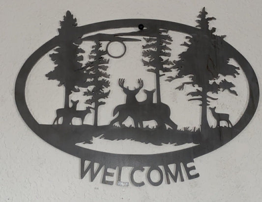 Great Outdoors Welcome Sign Metal Art - Made in USA - Yard or Garden Art, Silhouette Art