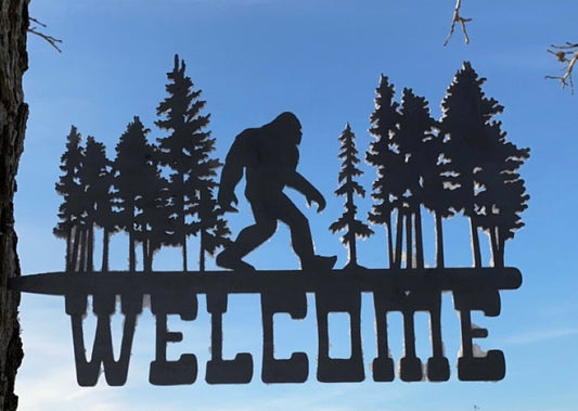 Bigfoot Welcome Sign Metal Art - Made in USA - Garden Sculpture