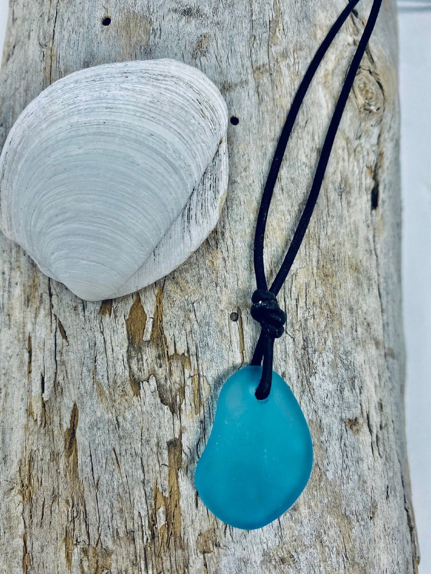 Handmade Sea Glass Necklace with Leather Cord - Unisex Jewelry, Birthday Gift, Seaglass Jewelry