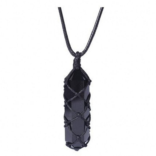 Hand Woven Hexagonal Black Obsidian Necklace- Healing Crystal