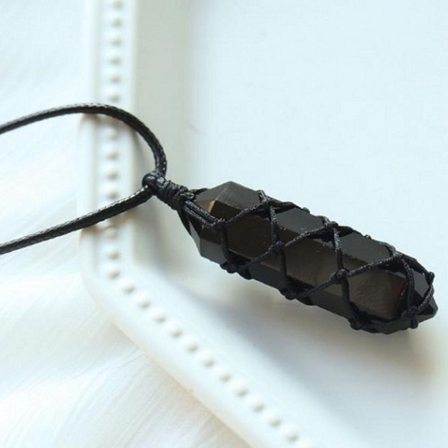 Hand Woven Hexagonal Black Obsidian Necklace- Healing Crystal