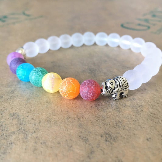 Colorful Oil Diffuser Valconic Rock Lava Stone- Clear Matte Beads- Elephant Charm - Chakra Stones