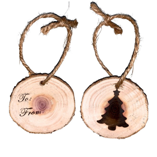 2 Sided Cedar Slices Christmas Gift Tags/ Ornament - Made in USA - Fast Shipping - Wine Bottle Gift Tag Christmas Tree Ornament