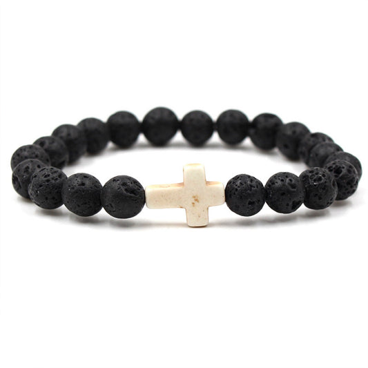 White Cross Lava Rock Essential Oil Diffuser Bead Bracelet