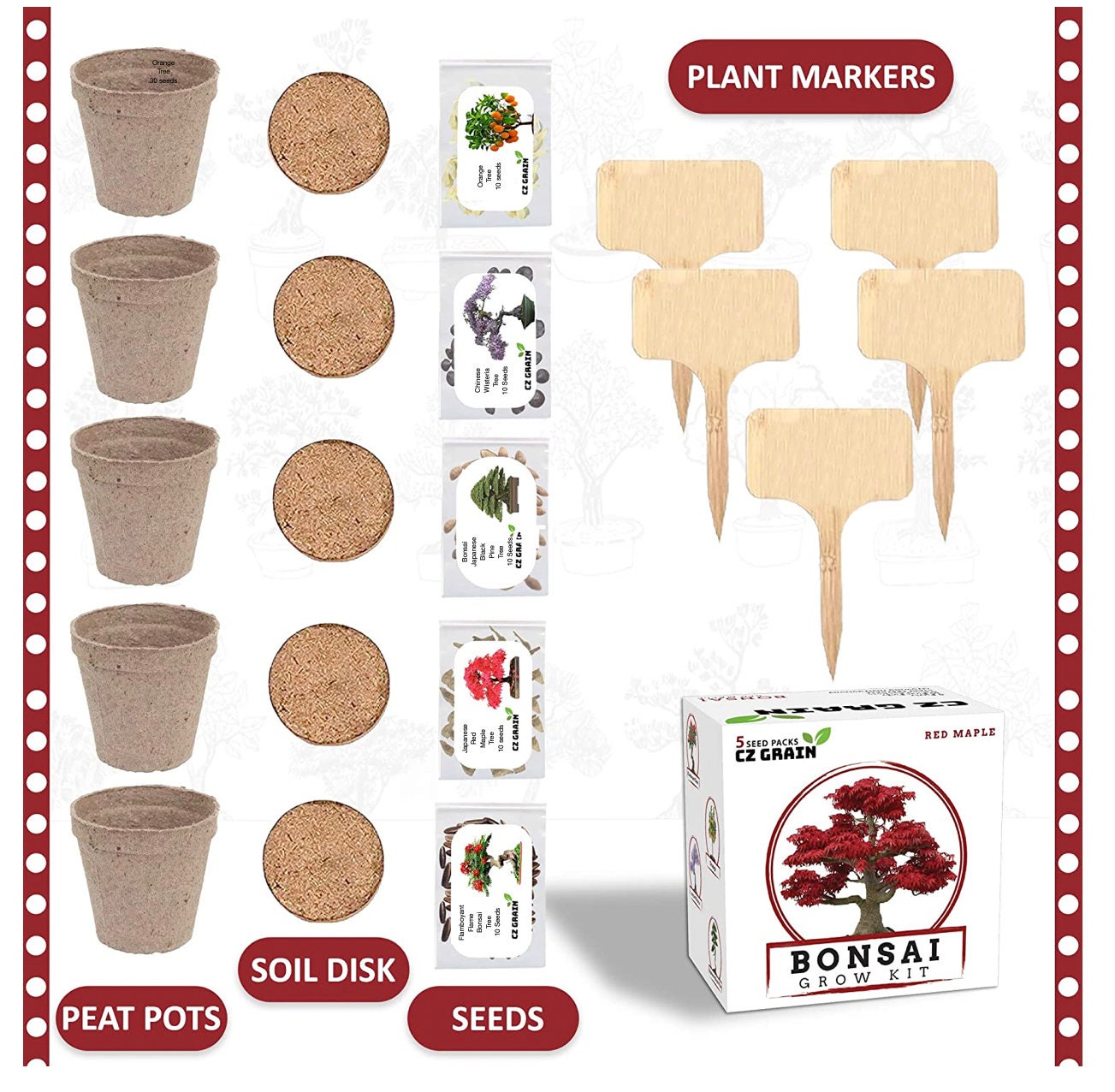 Bonsai Tree Kit – Grow 5 Species of Bonsai Tree w/ Our All-in-One Plant Kit: Bonsai Pots & Soil | Great Gardening Gifts for Women and Men