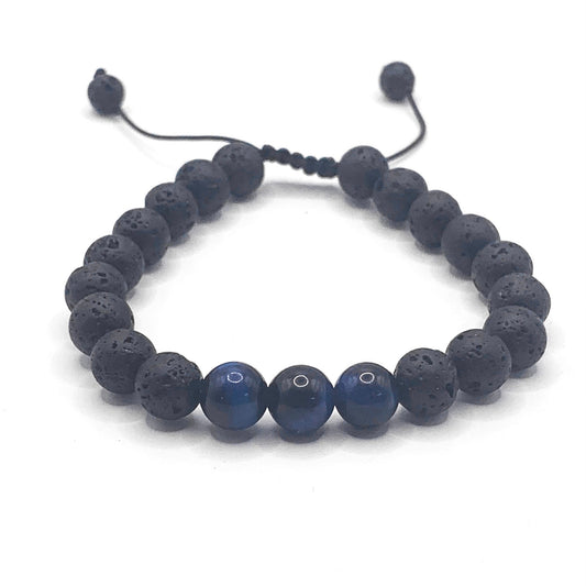 Blue Agate & Lava Rock Adjustable Essential Oil Diffuser Bead Bracelet