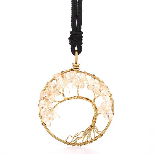 Amber Crystal Japanese Zen Circle Bonsai Tree Pendent Necklace